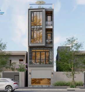 Mẫu Nhà phố 4 tầng nở hậu