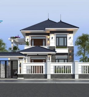 Mẫu nhà 2 tầng mái ngói đẹp năm 2024