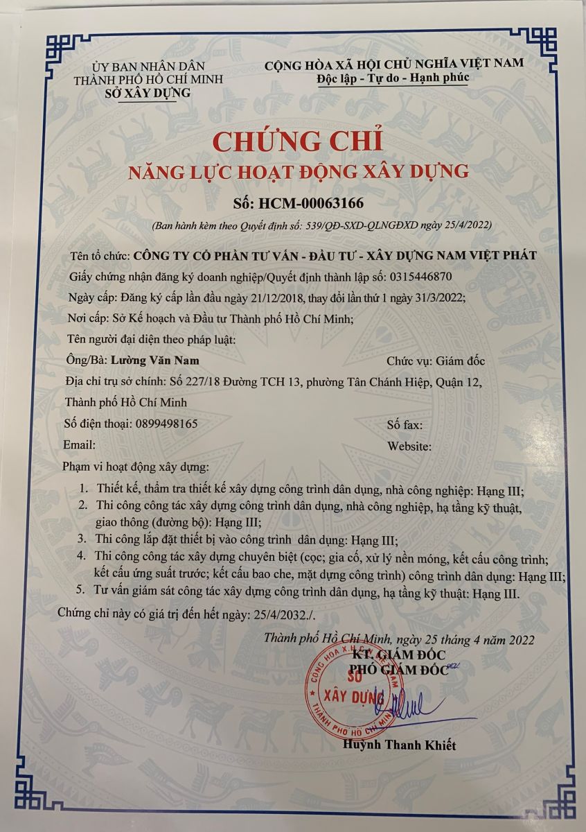 Hồ sơ chứng chỉ năng lực công ty Nam Việt Phát